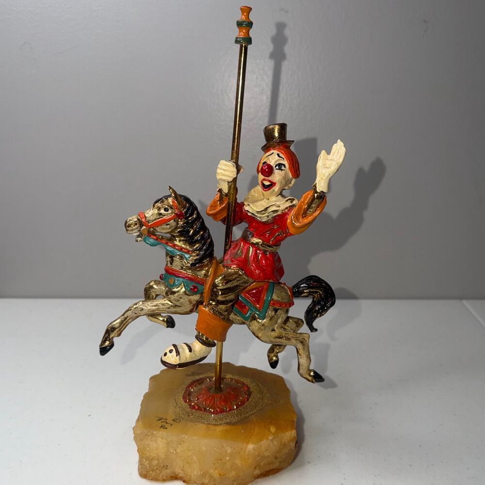 Vintage 1980 Ron Lee Carousel 9"h Sculpture Hand Painted Onyx Base Gold